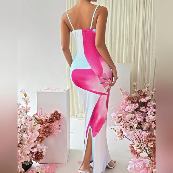 Slim Fit Color Block Flower Printed Cami Dress - Picture 5 of 6